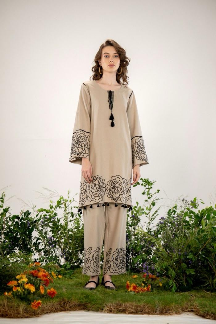 Pure Cotton Co Ord Set with Hand Work Touchup