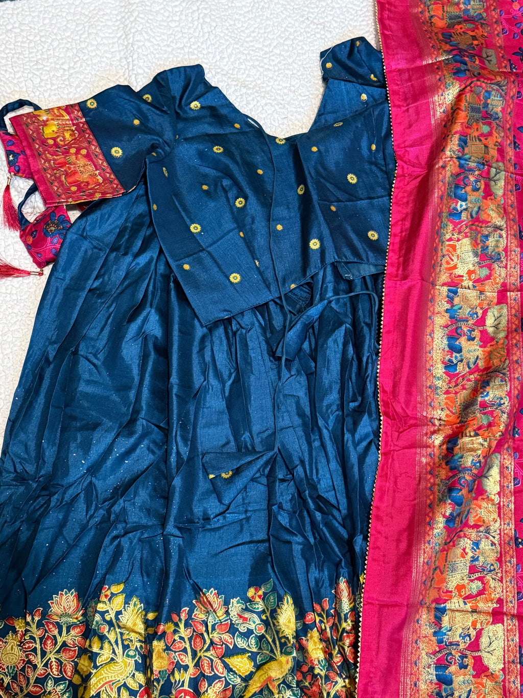 Kalamkari Printed Foil Work Lehanga Choli Set