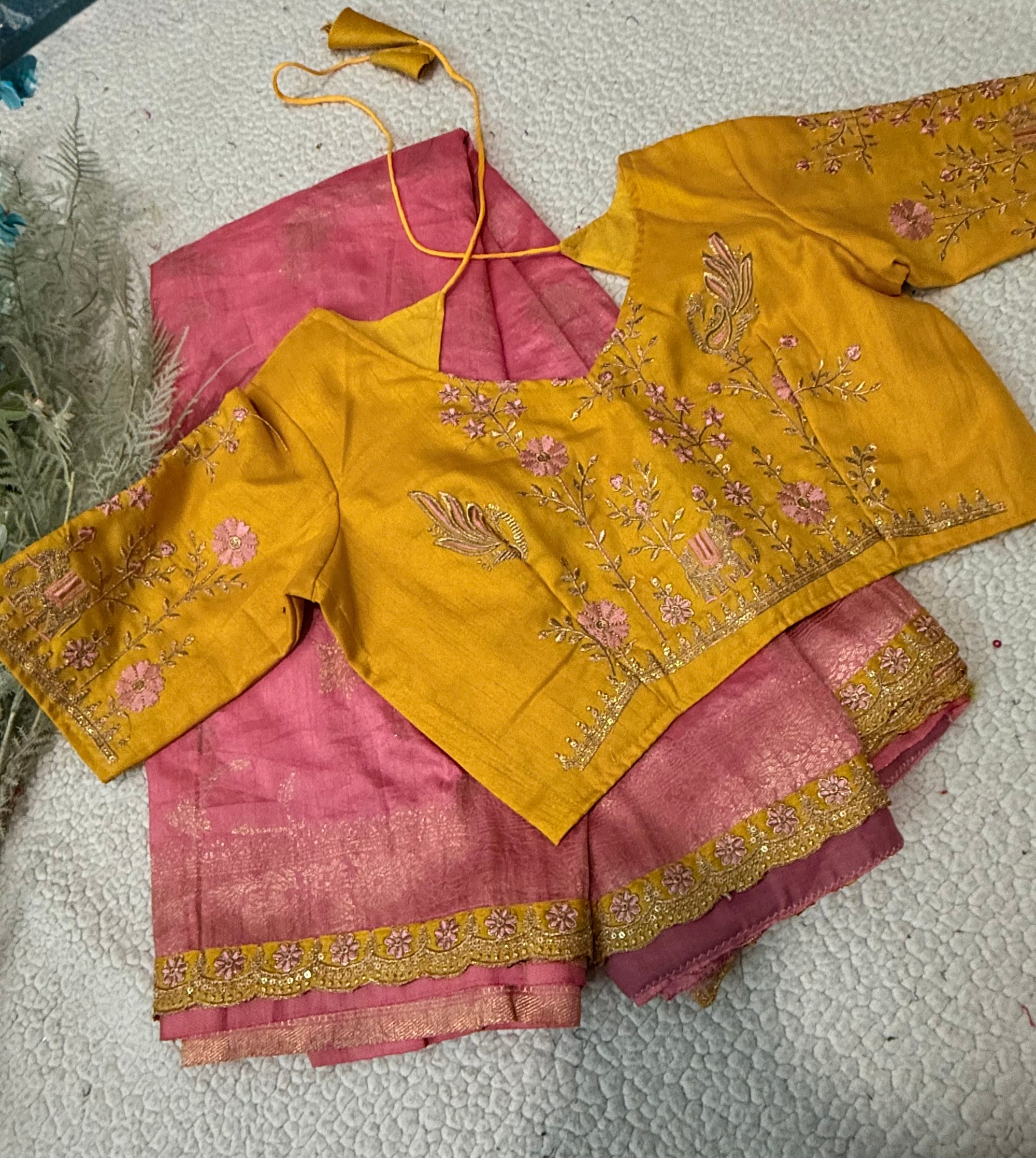 Dola Silk Saree with Embroidered Stitched Blouse