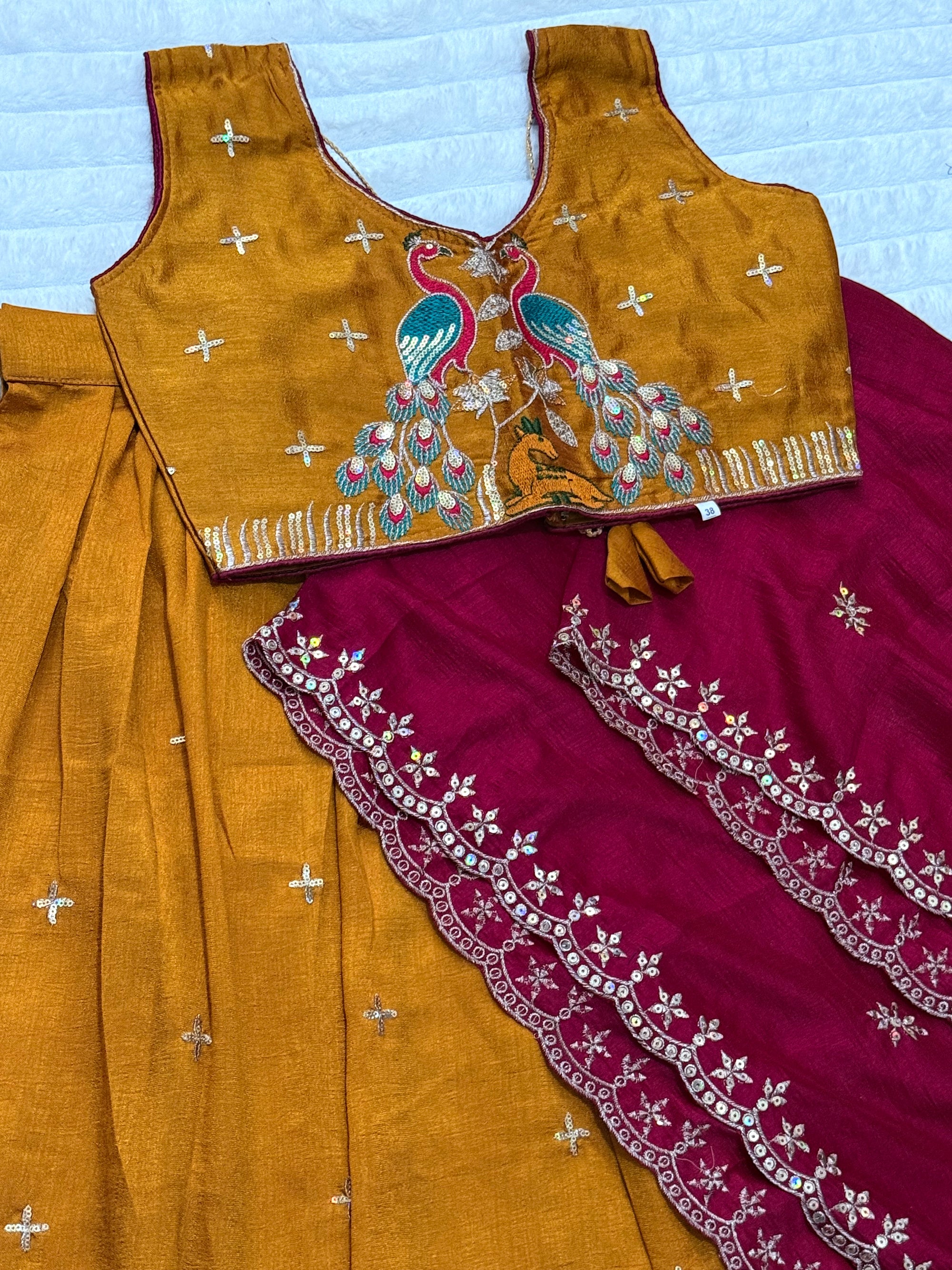 Girls Yellow Silk Lehenga Set
