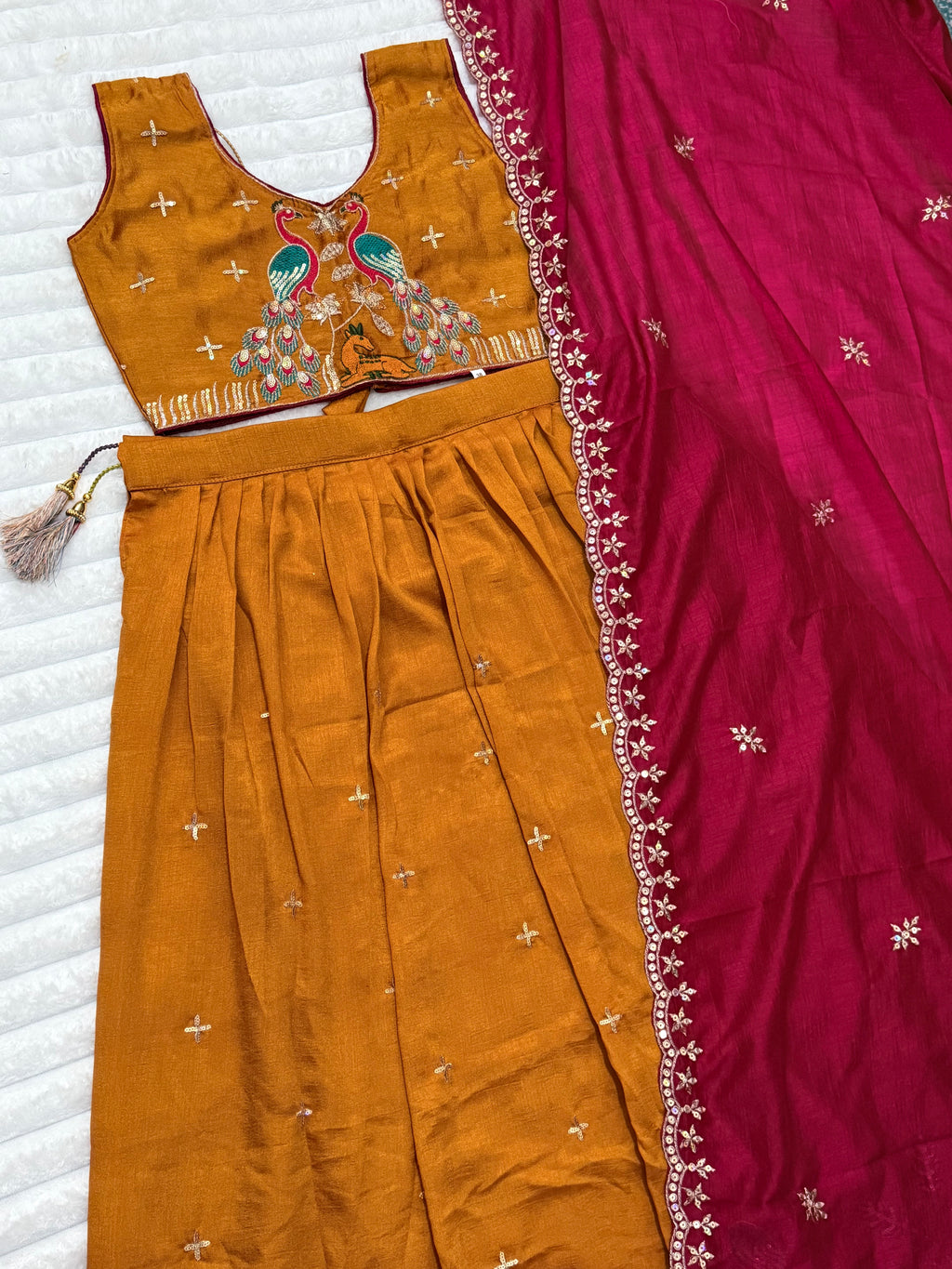 Girls Yellow Silk Lehenga Set