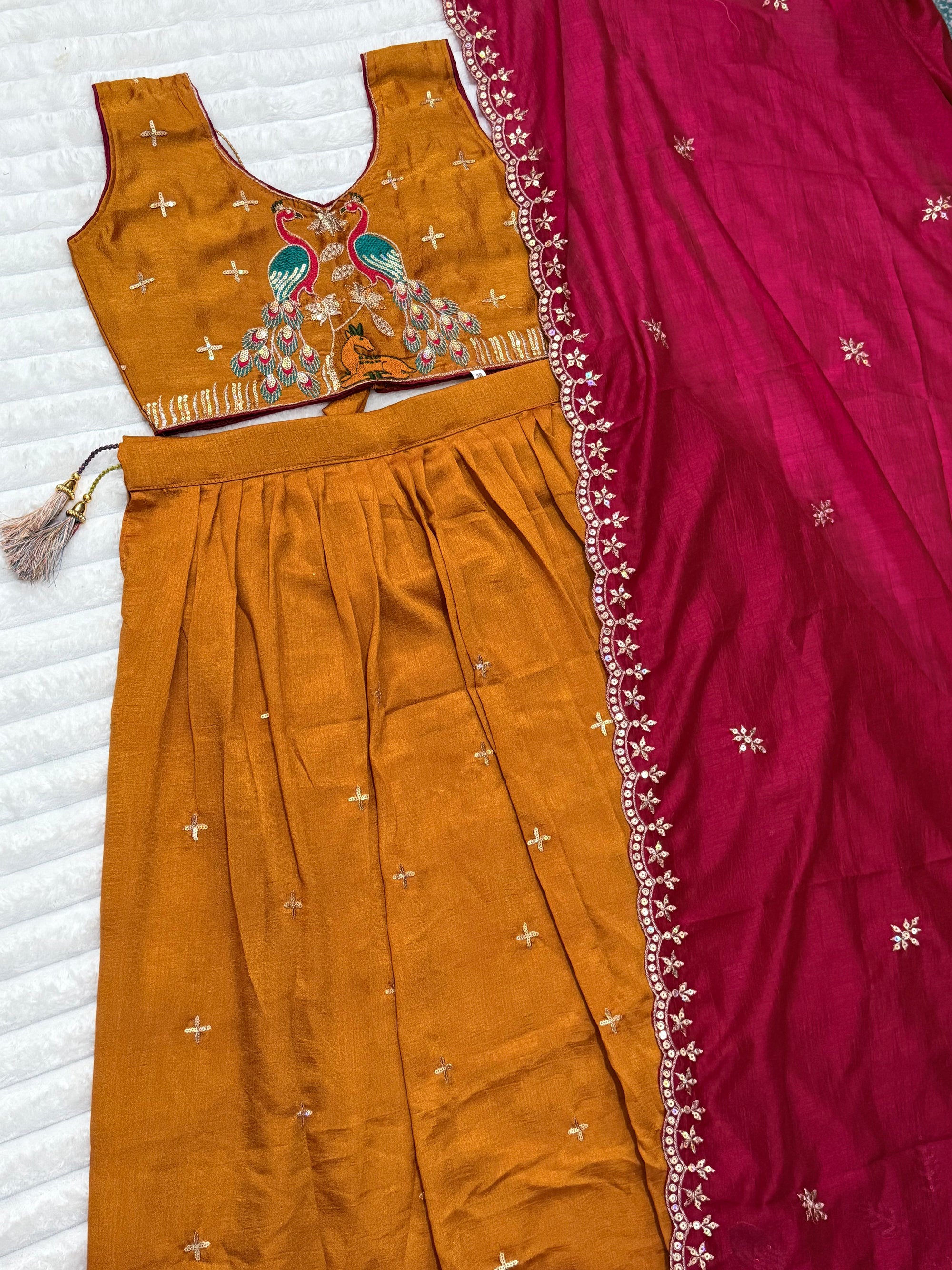Girls Yellow Silk Lehenga Set