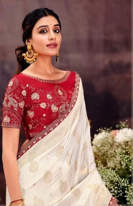 Dola Silk Saree with Embroidered Stitched Blouse