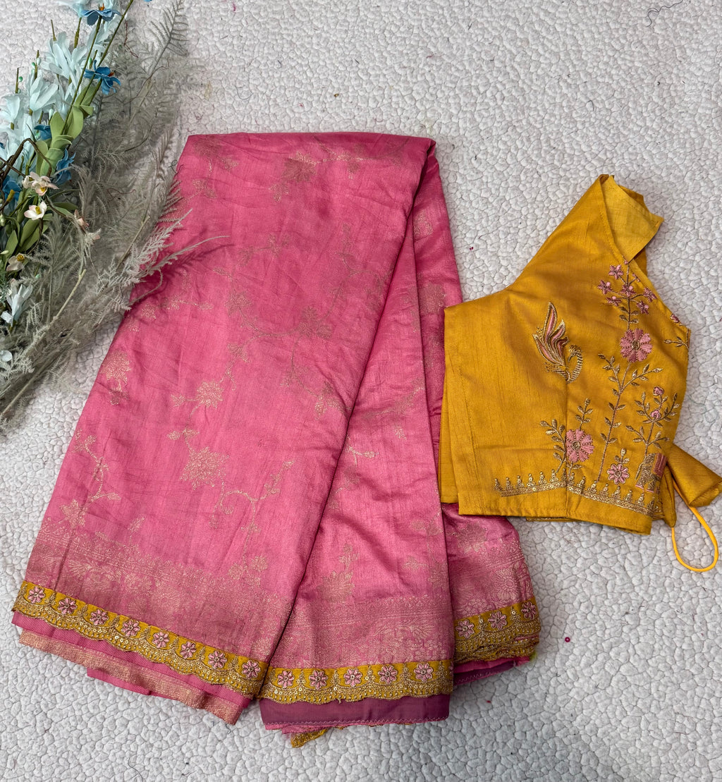 Dola Silk Saree with Embroidered Stitched Blouse