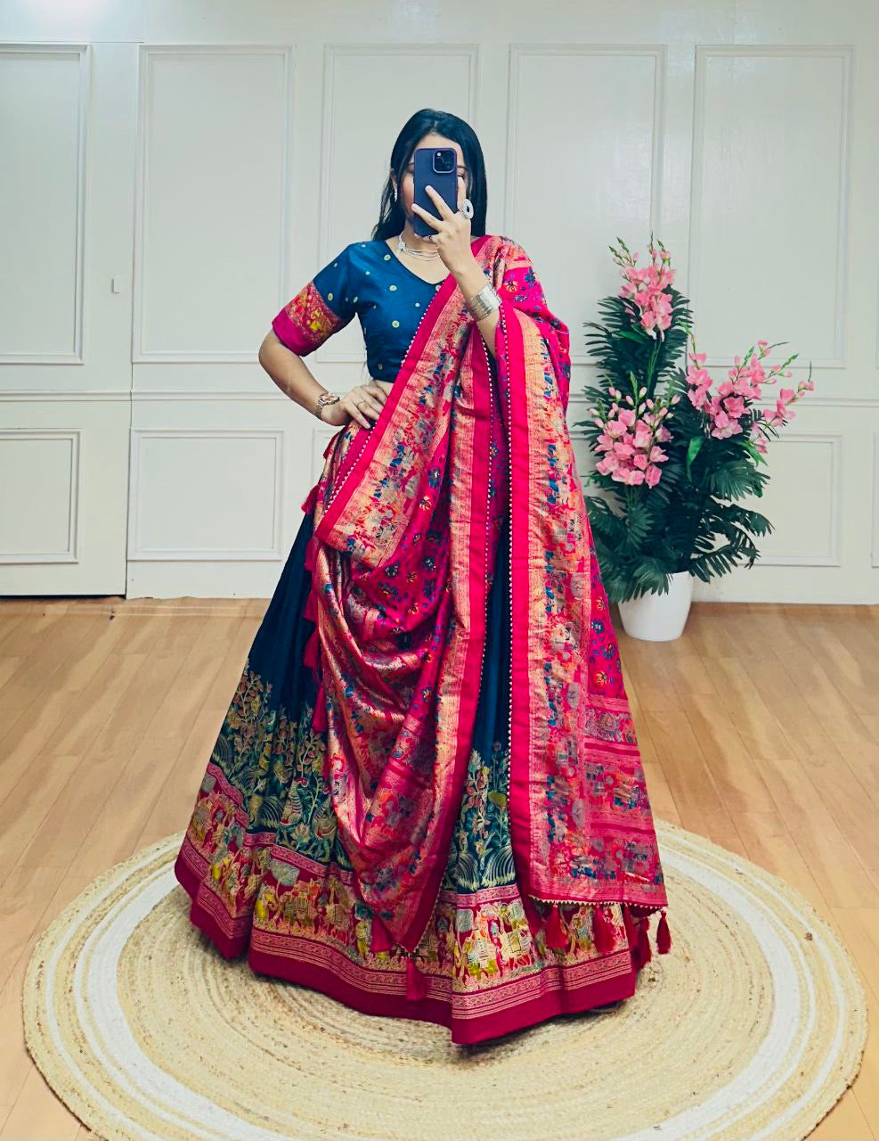 Kalamkari Printed Foil Work Lehanga Choli Set