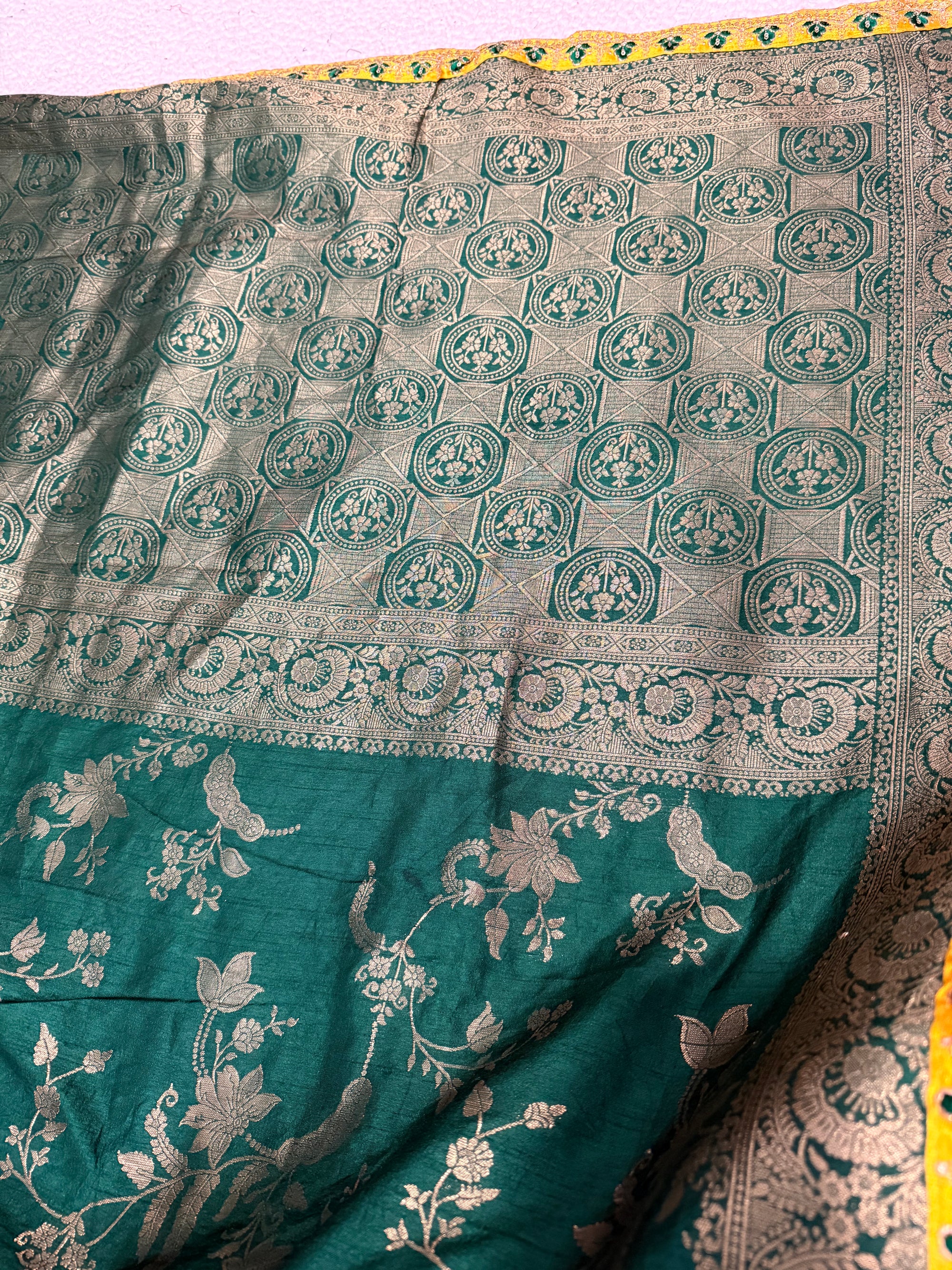 Green Dola Silk Saree with Embroidered Stitched Blouse