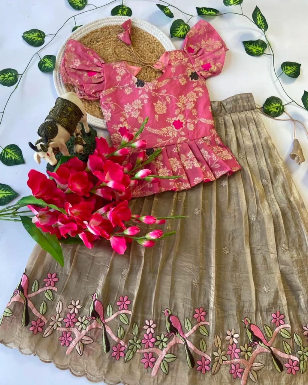 Girls Silk Embroidered Lehanga Choli Set