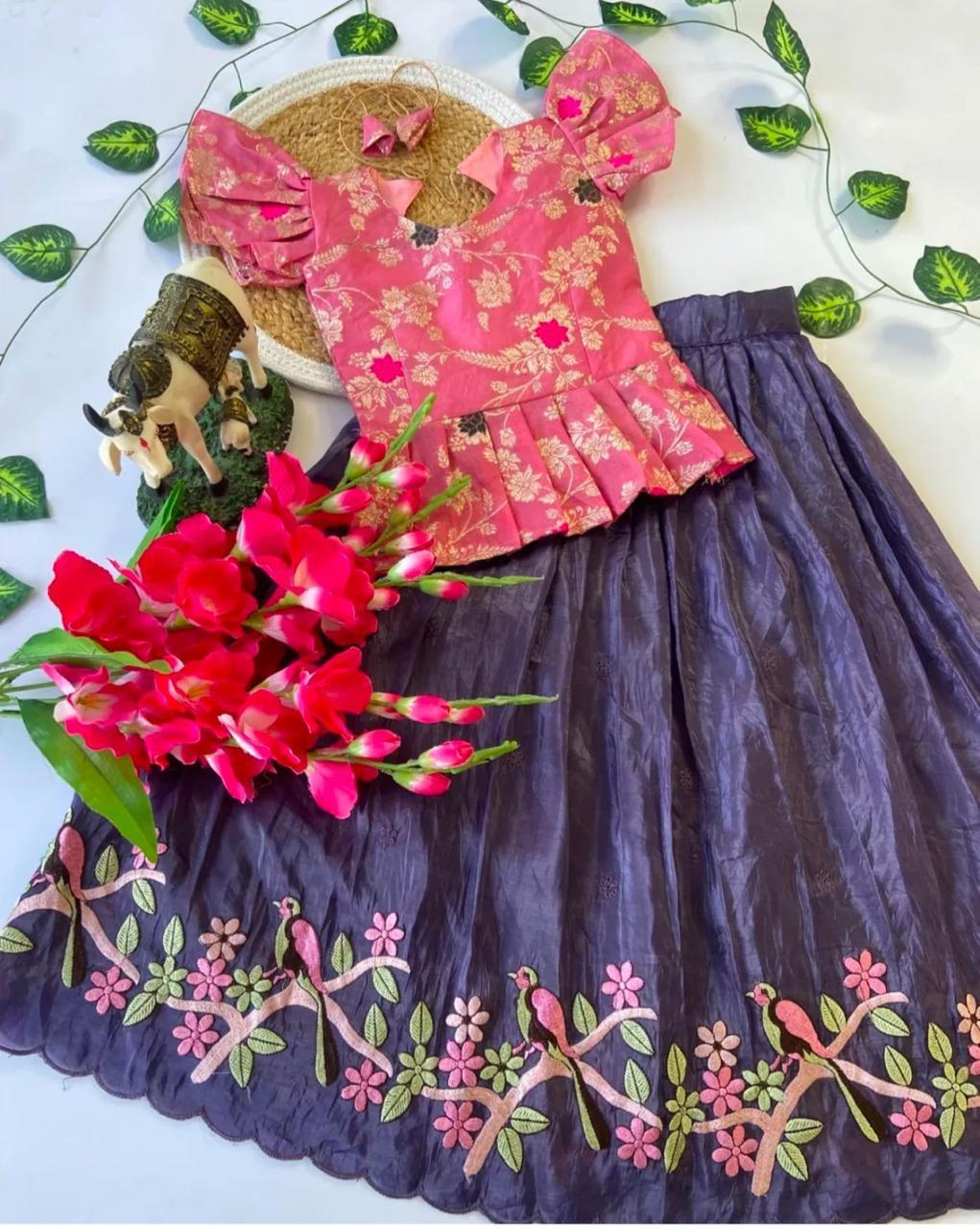 Girls Silk Embroidered Lehanga Choli Set