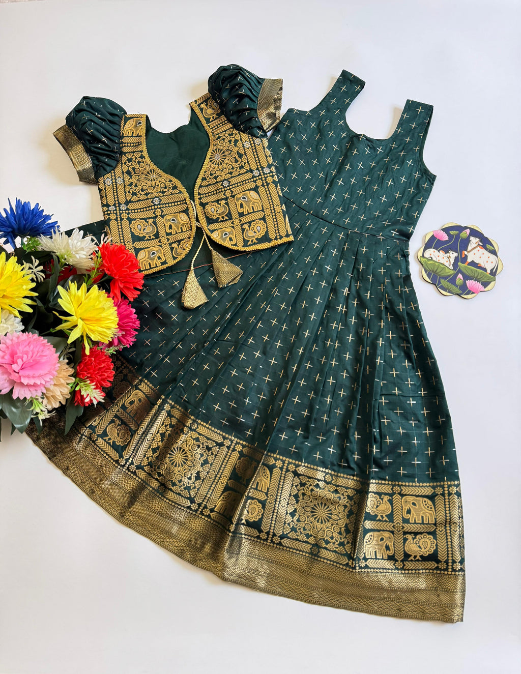 Soft Dola Silk Gown with Jacquard Border and Coat