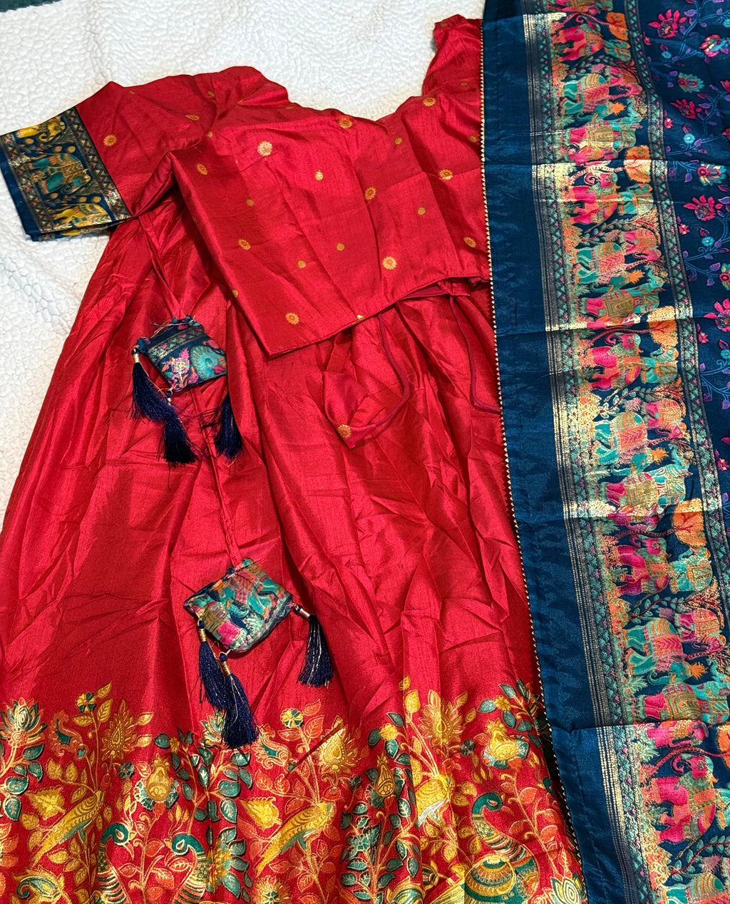 Kalamkari Printed Foil Work Lehanga Choli Set