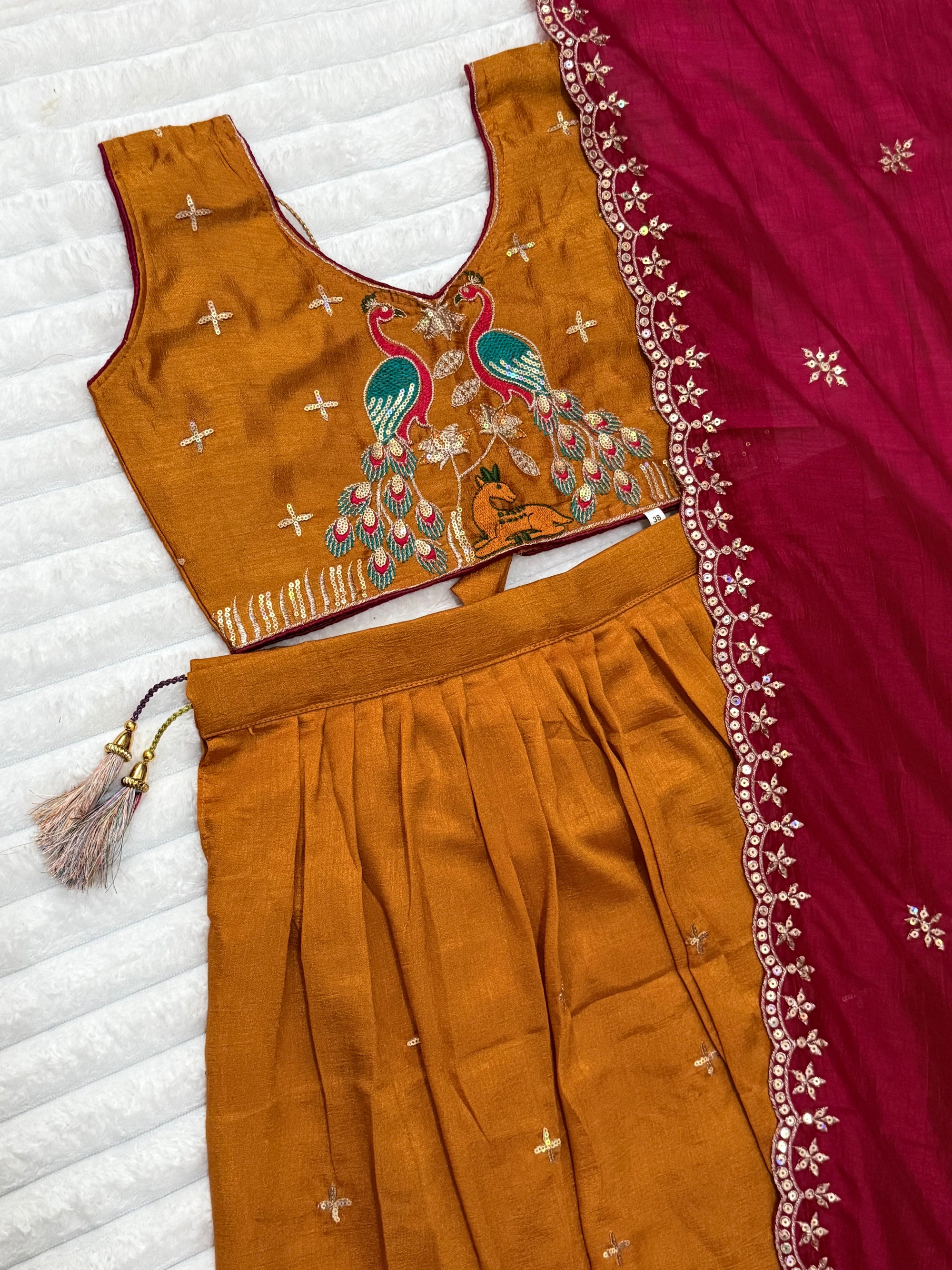 Girls Yellow Silk Lehenga Set
