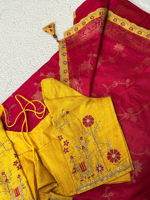 Dola Silk Saree with Embroidered Stitched Blouse