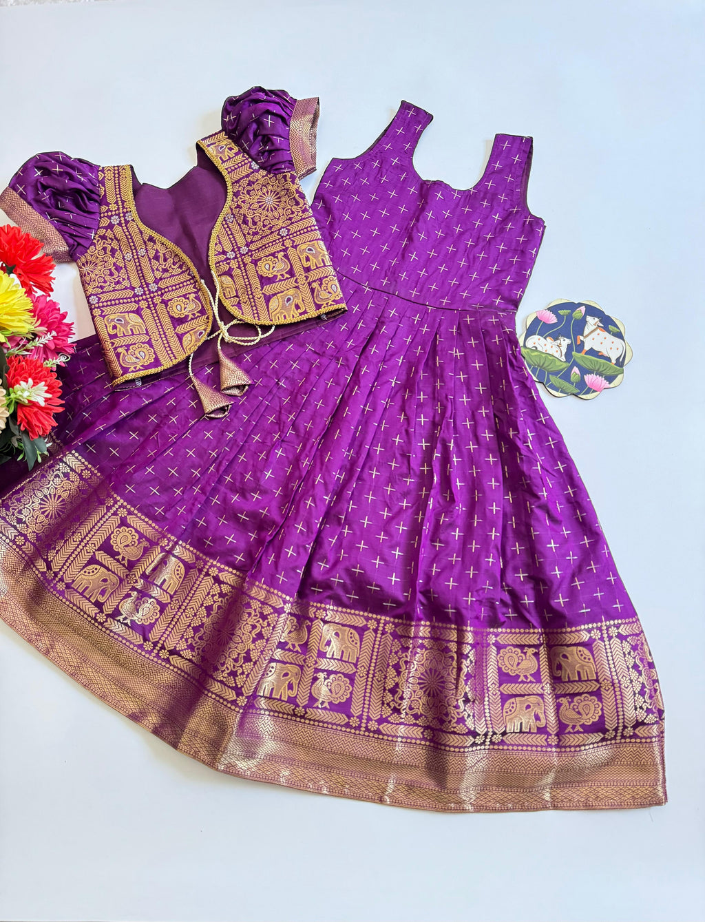 Soft Dola Silk Gown with Jacquard Border and Coat