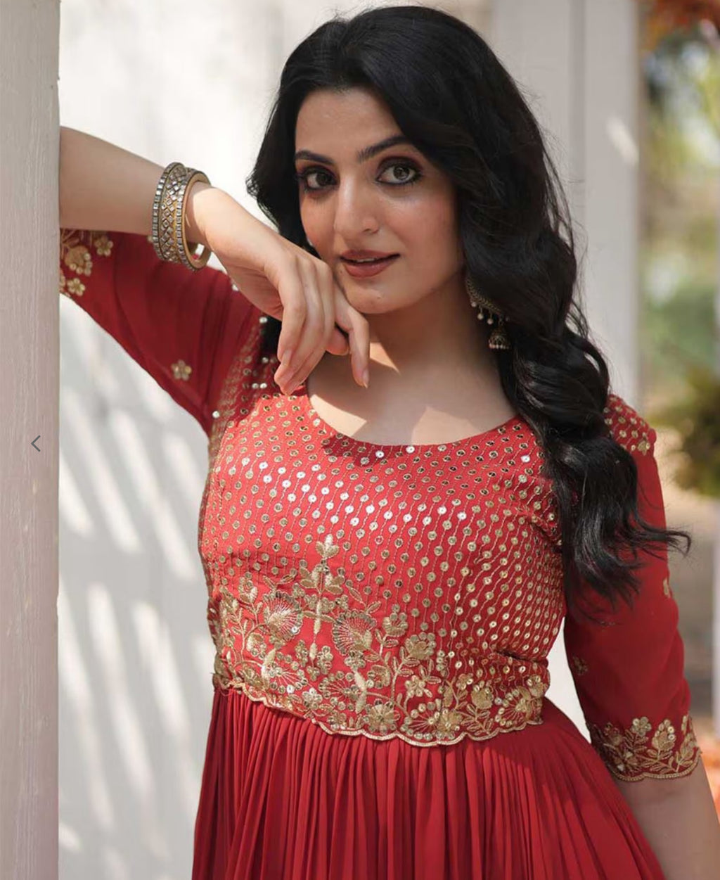Women Embroidered Flared Gown Dress