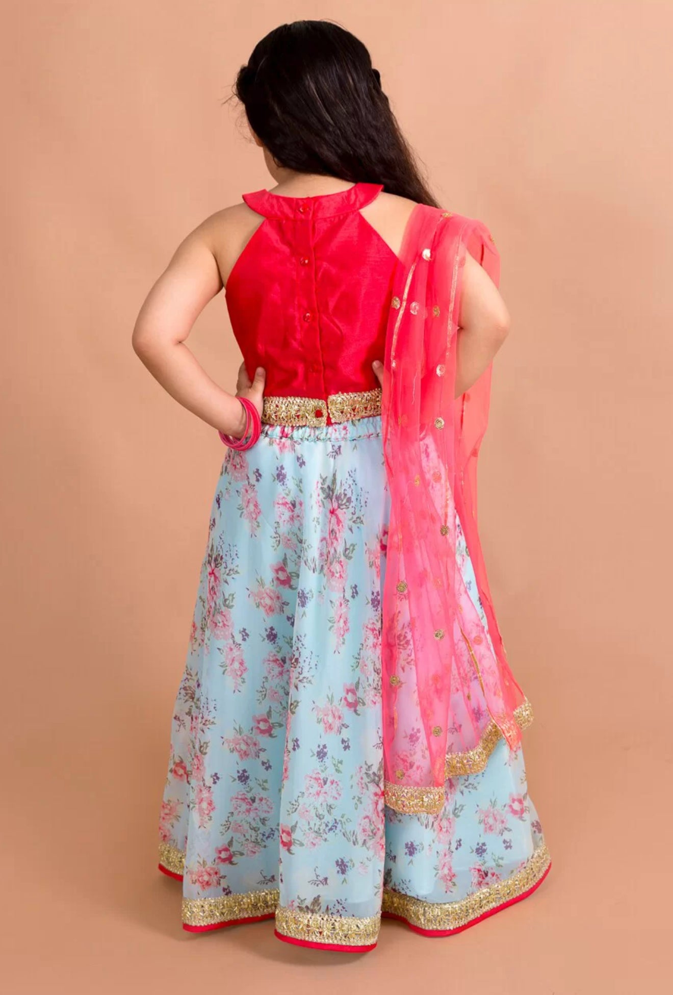 Red Floral Lehanga Choli Set