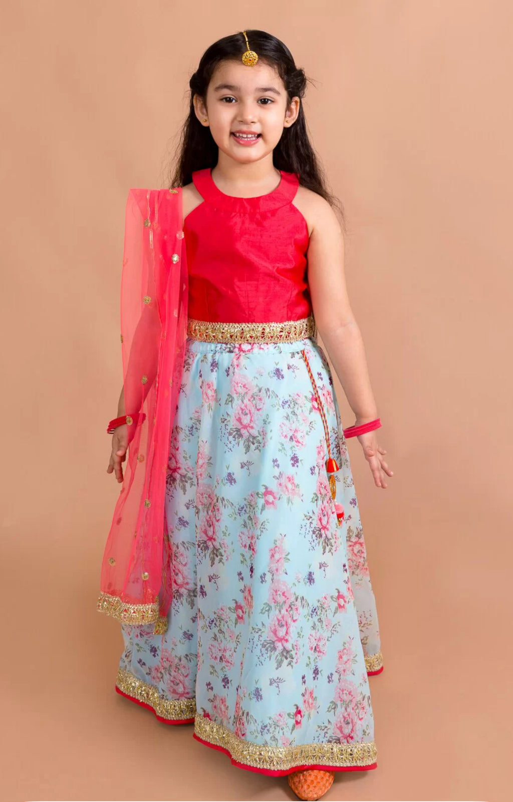 Red Floral Lehanga Choli Set