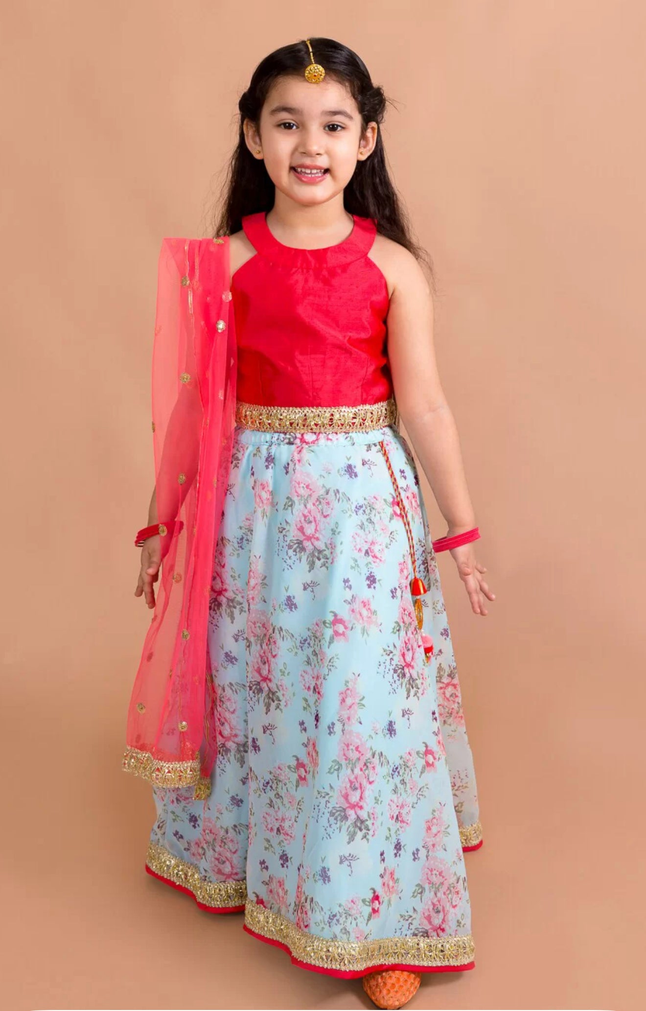 Red Floral Lehanga Choli Set