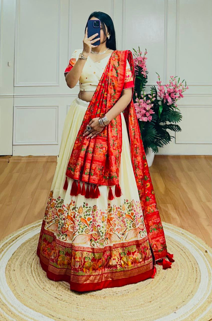Kalamkari Printed Foil Work Lehanga Choli Set