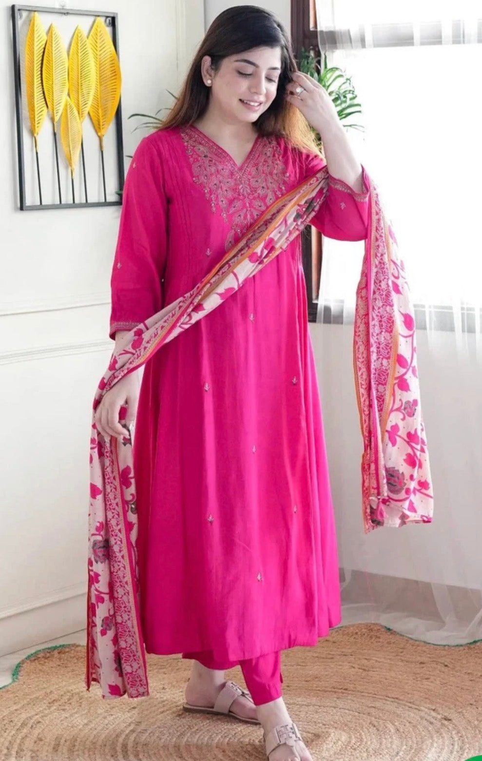 Pink Viscose Silk Kurtha Set