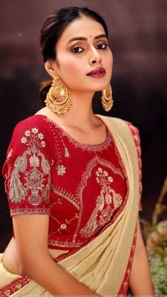 Dola Silk Saree with Embroidered Stitched Blouse