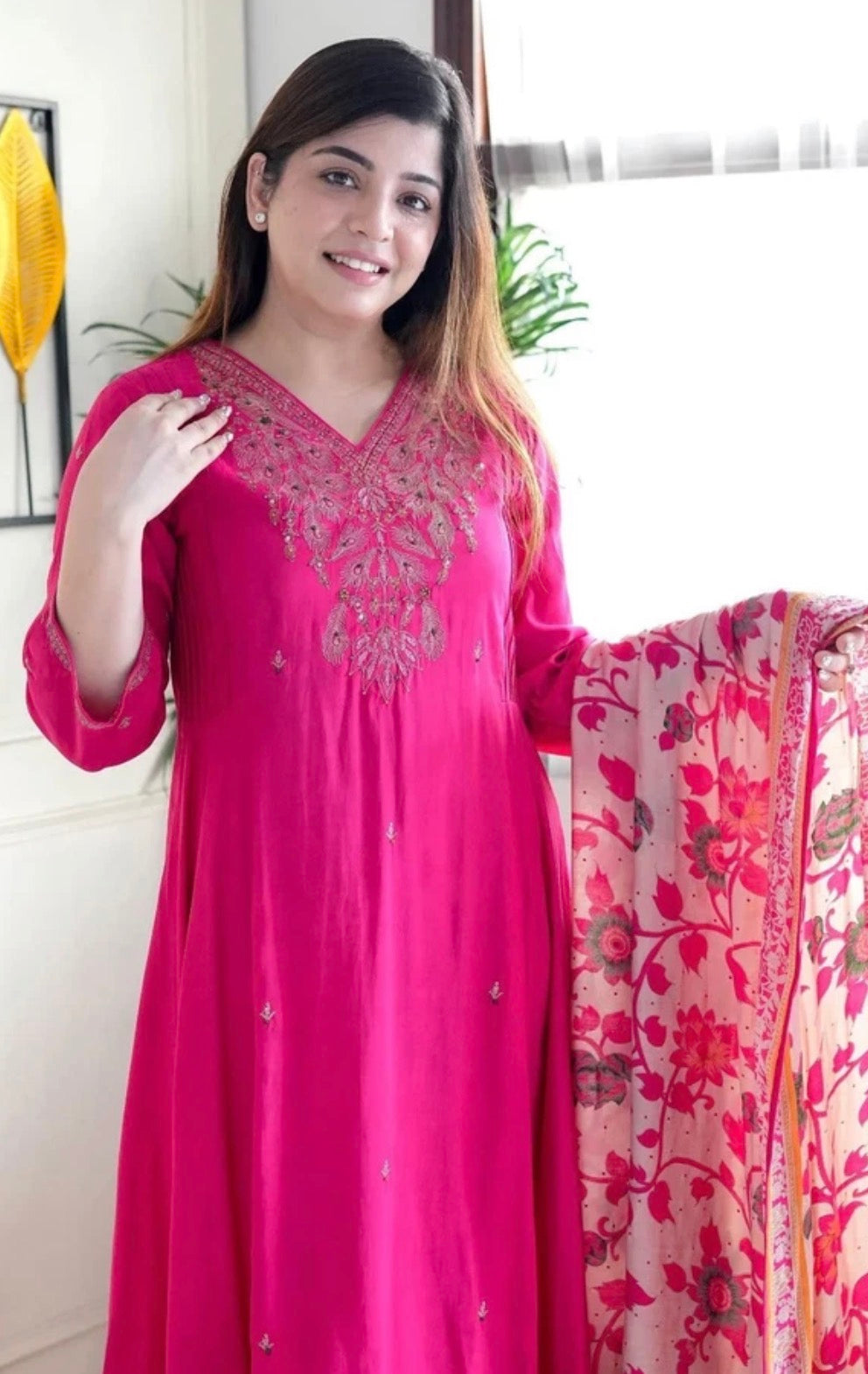 Pink Viscose Silk Kurtha Set