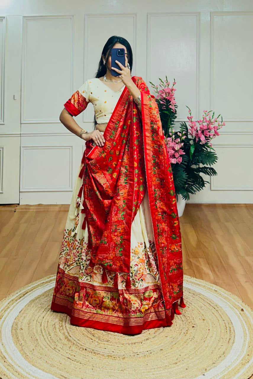 Kalamkari Printed Foil Work Lehanga Choli Set