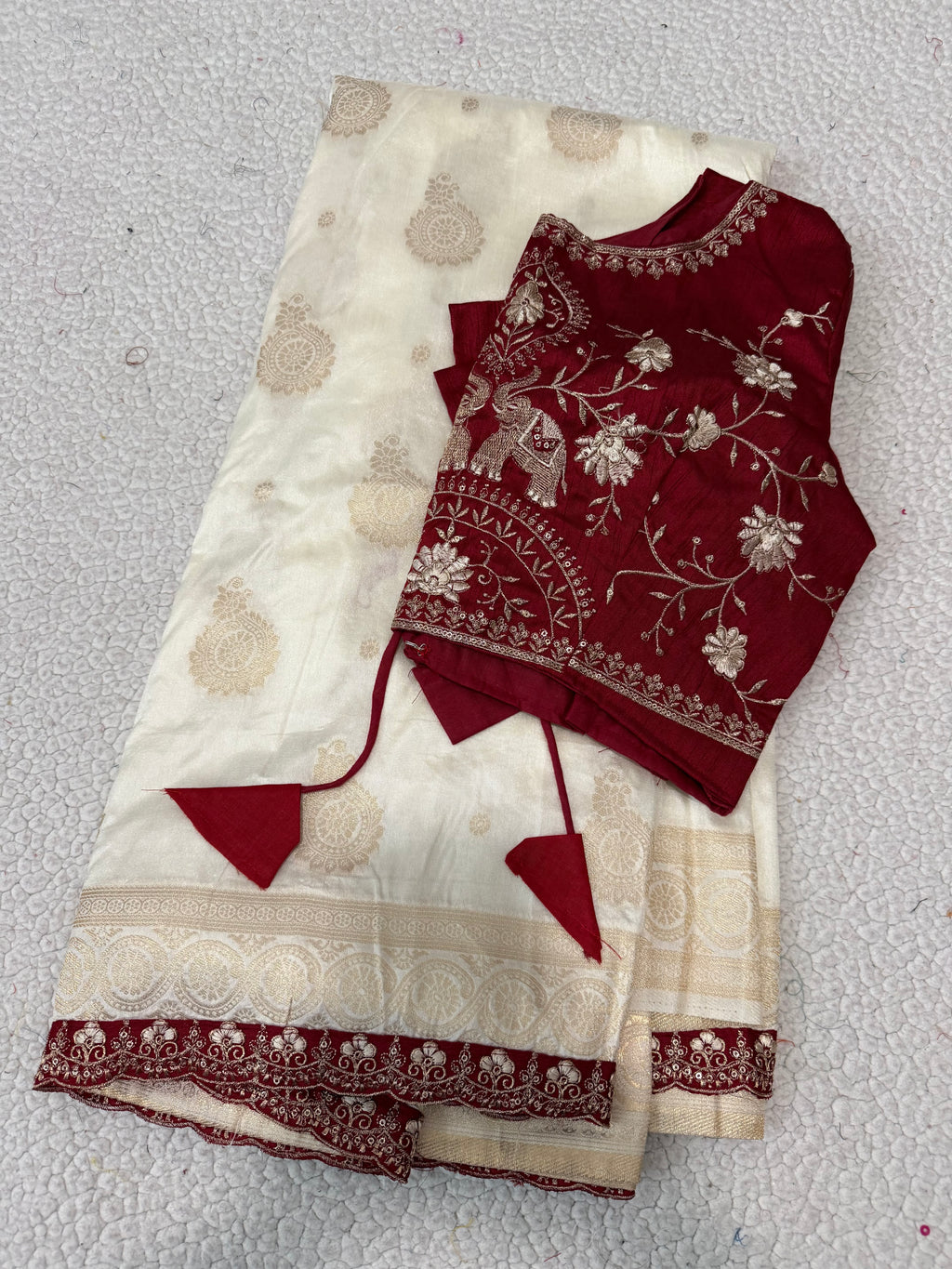 Dola Silk Saree with Embroidered Stitched Blouse