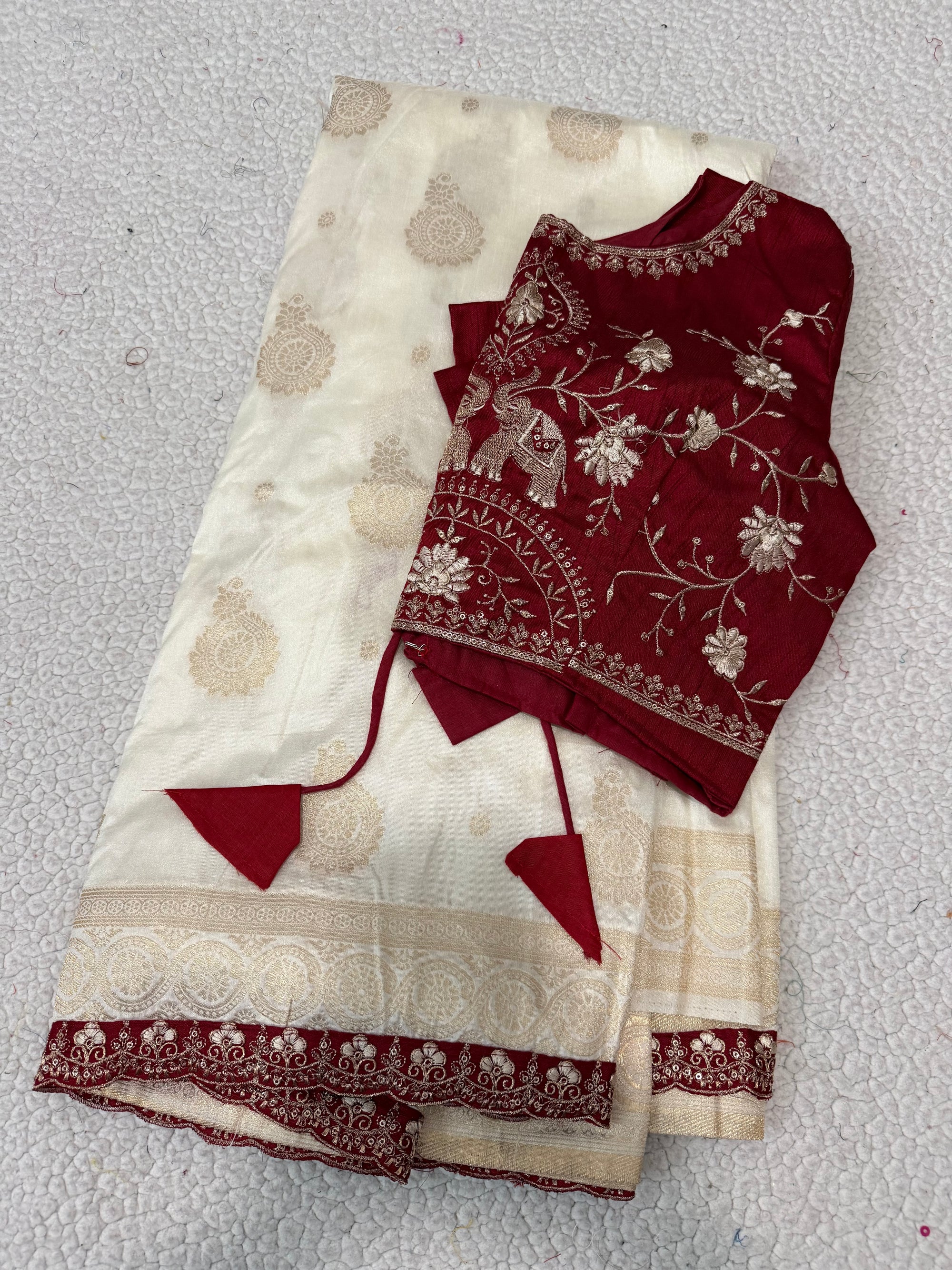 Dola Silk Saree with Embroidered Stitched Blouse