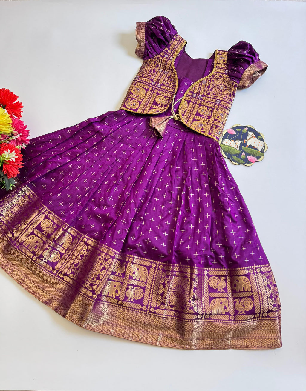 Soft Dola Silk Gown with Jacquard Border and Coat