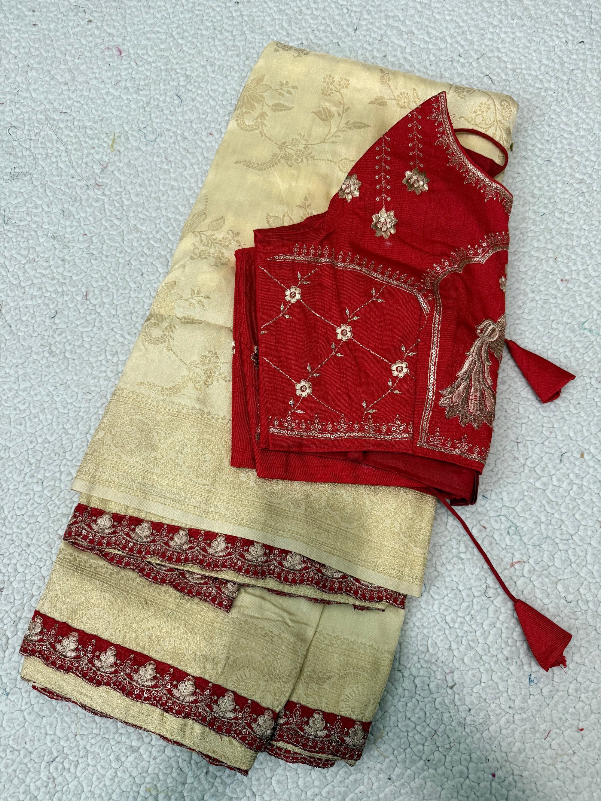 Dola Silk Saree with Embroidered Stitched Blouse