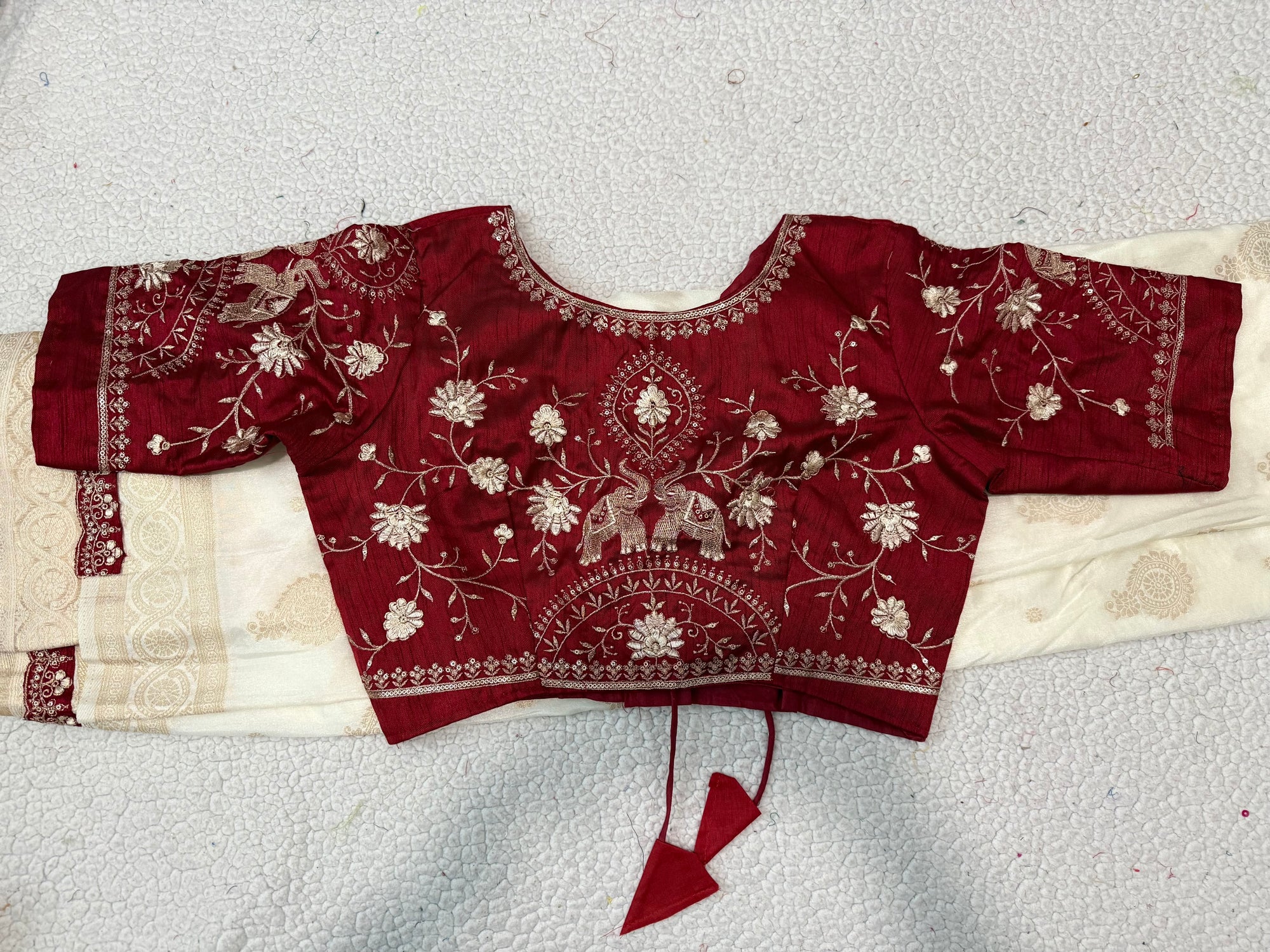 Dola Silk Saree with Embroidered Stitched Blouse