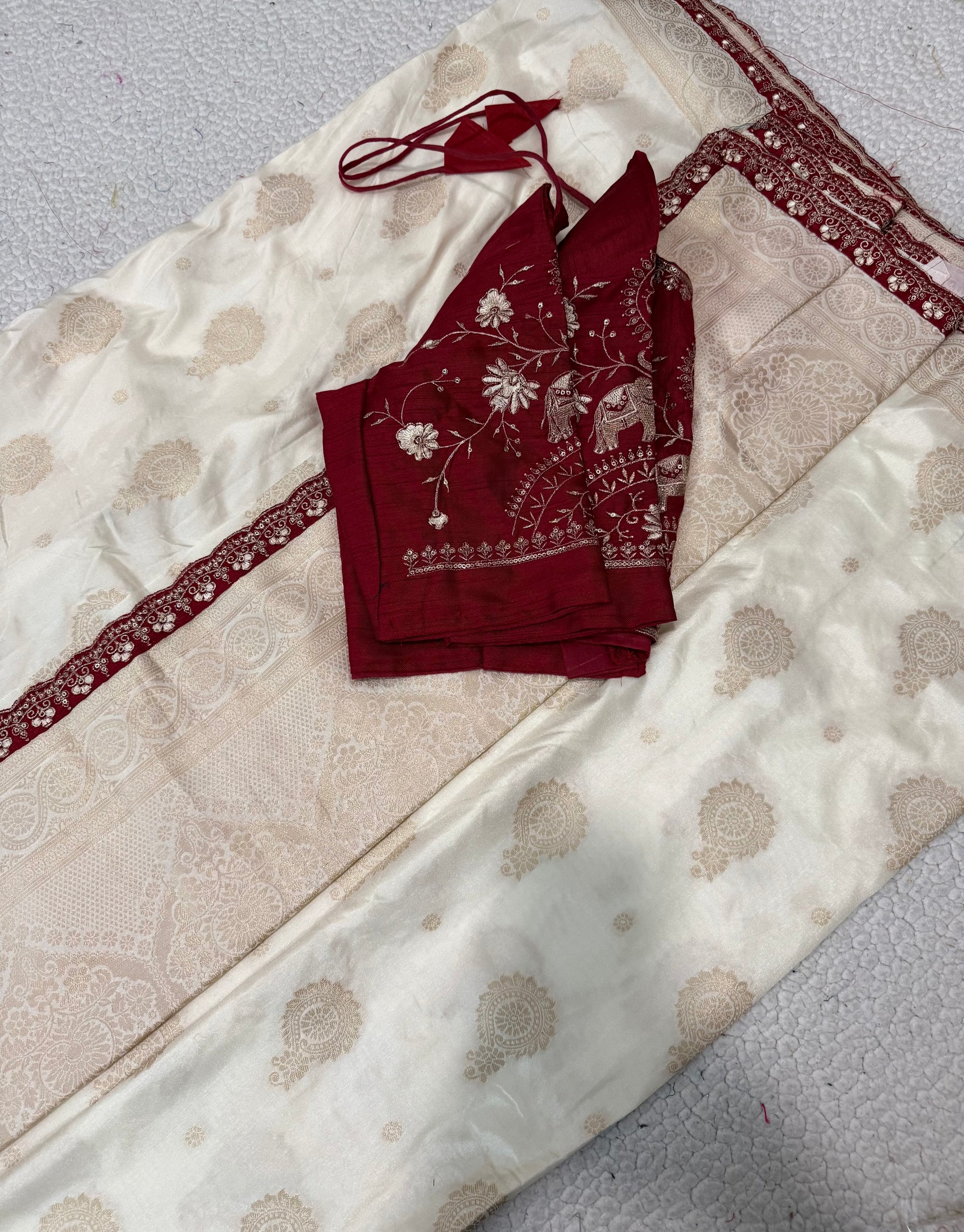 Dola Silk Saree with Embroidered Stitched Blouse