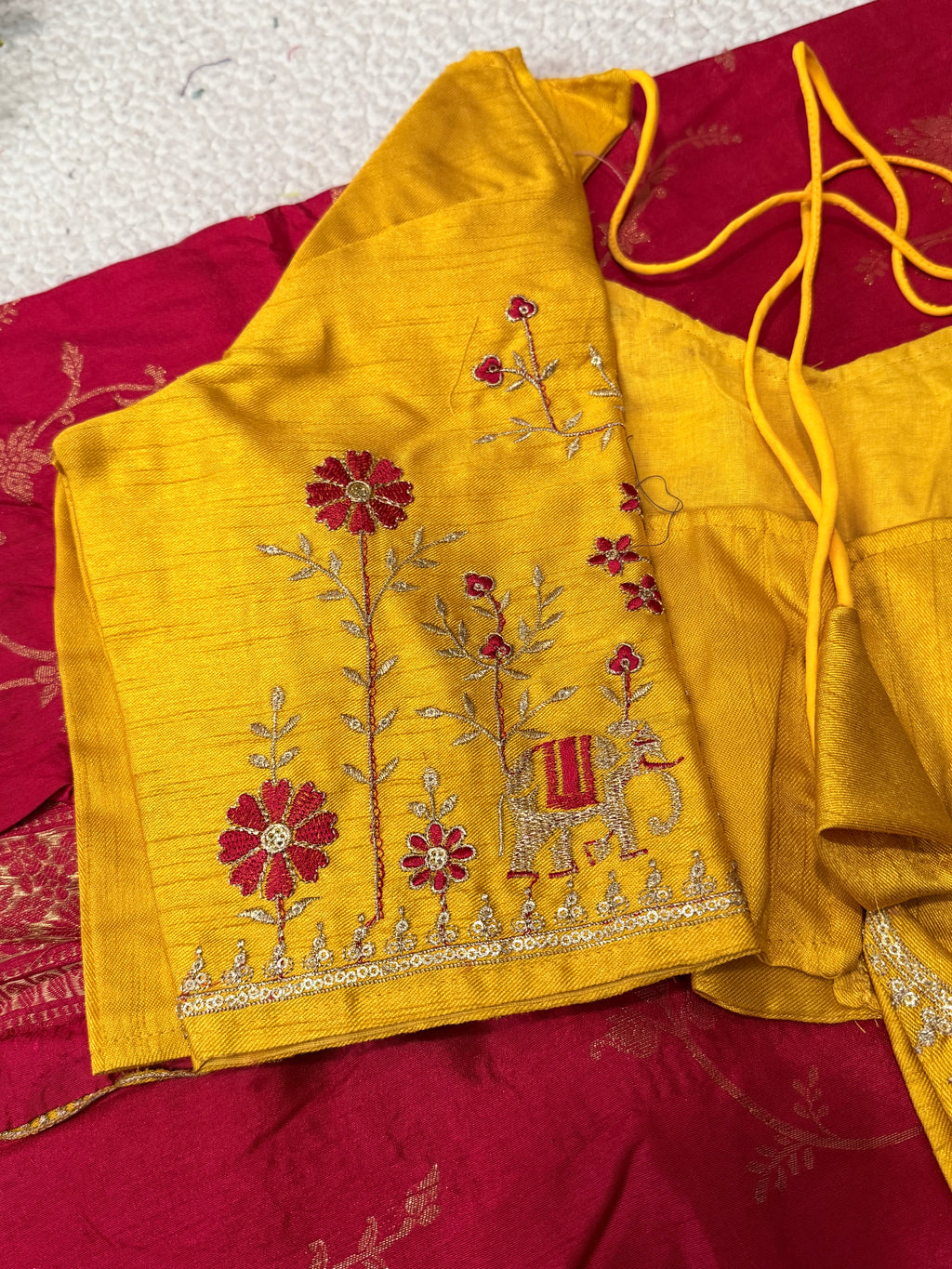 Dola Silk Saree with Embroidered Stitched Blouse