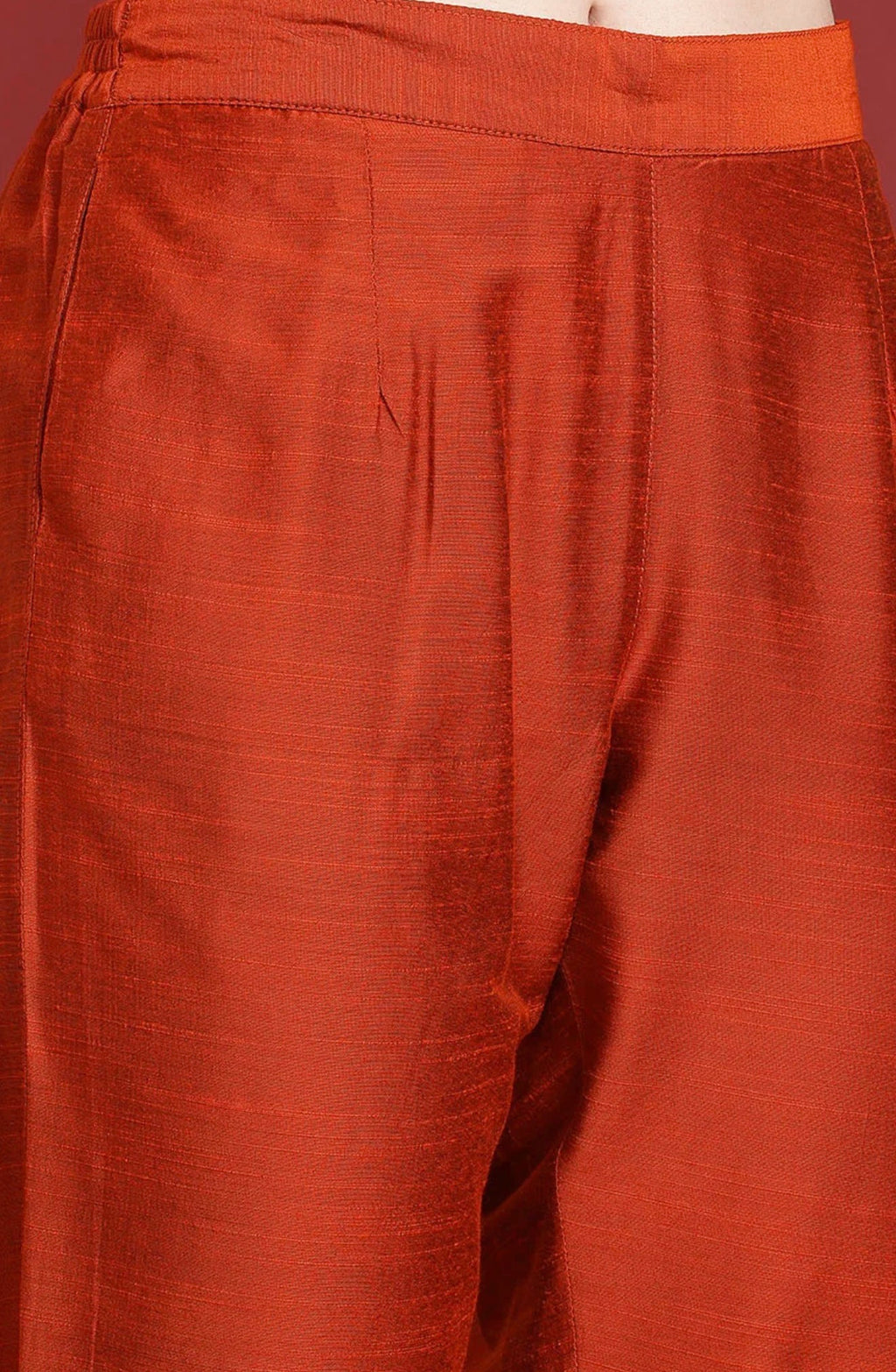 Silk Blend Ethnic Motifs Embroidered Kurtha Set with trousers and dupatta