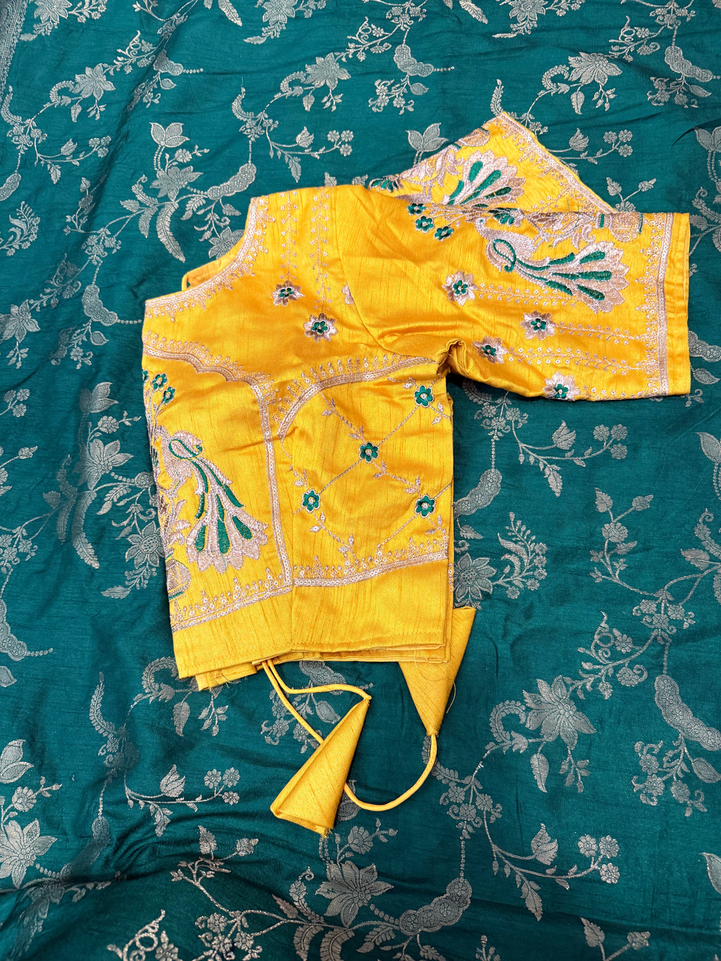 Green Dola Silk Saree with Embroidered Stitched Blouse