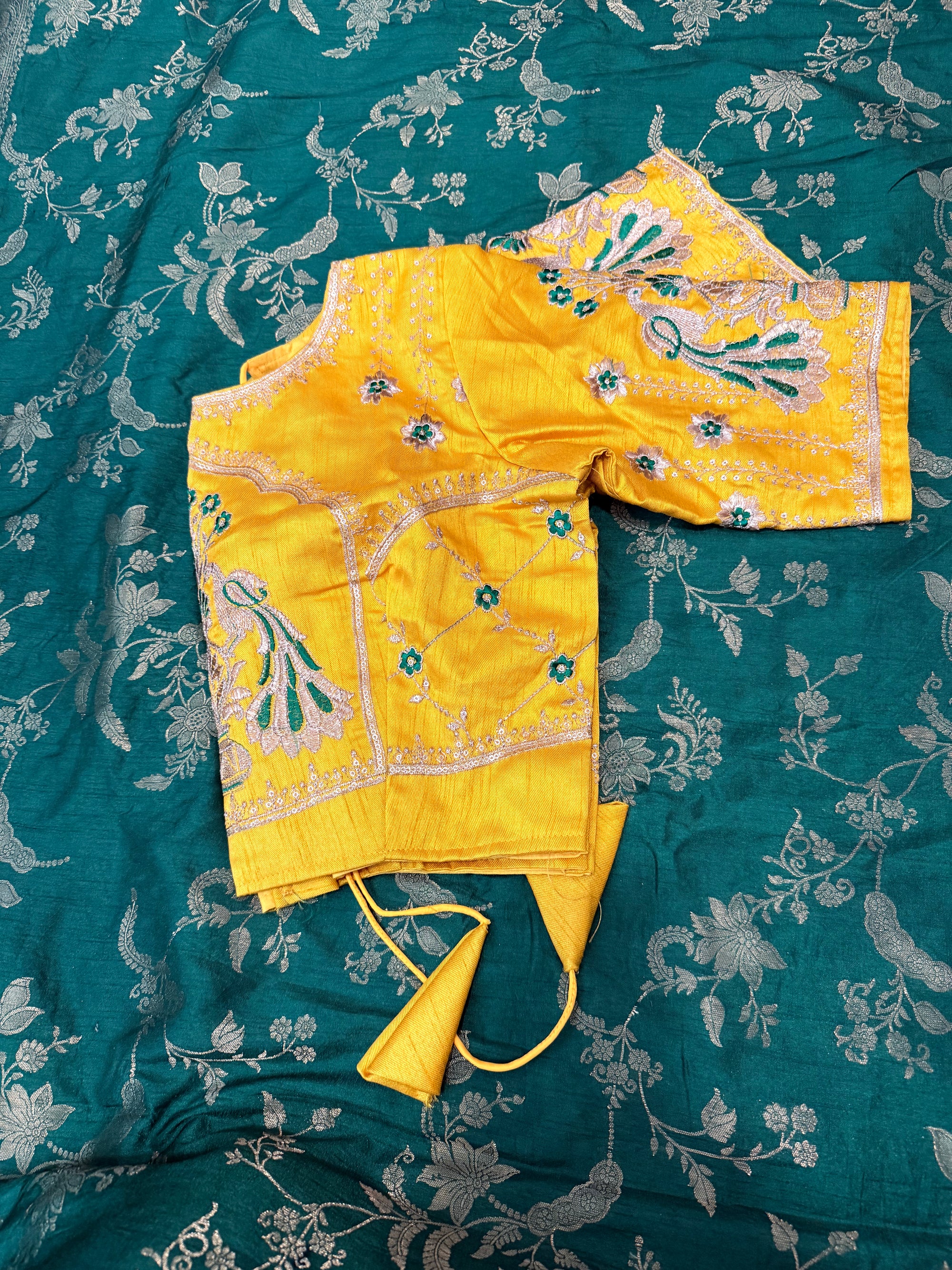 Green Dola Silk Saree with Embroidered Stitched Blouse