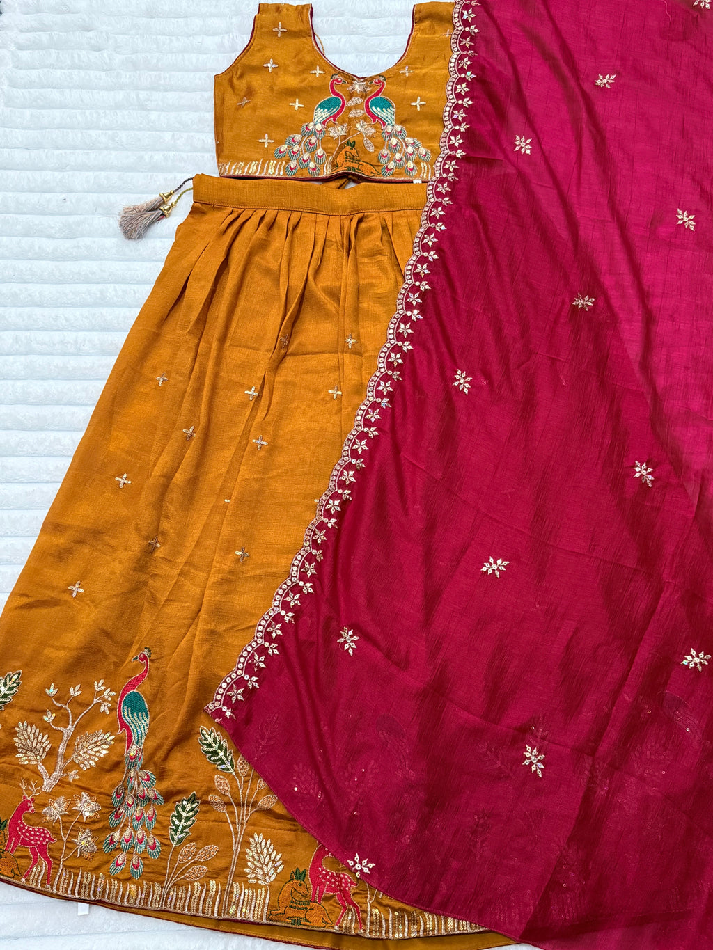 Girls Yellow Silk Lehenga Set