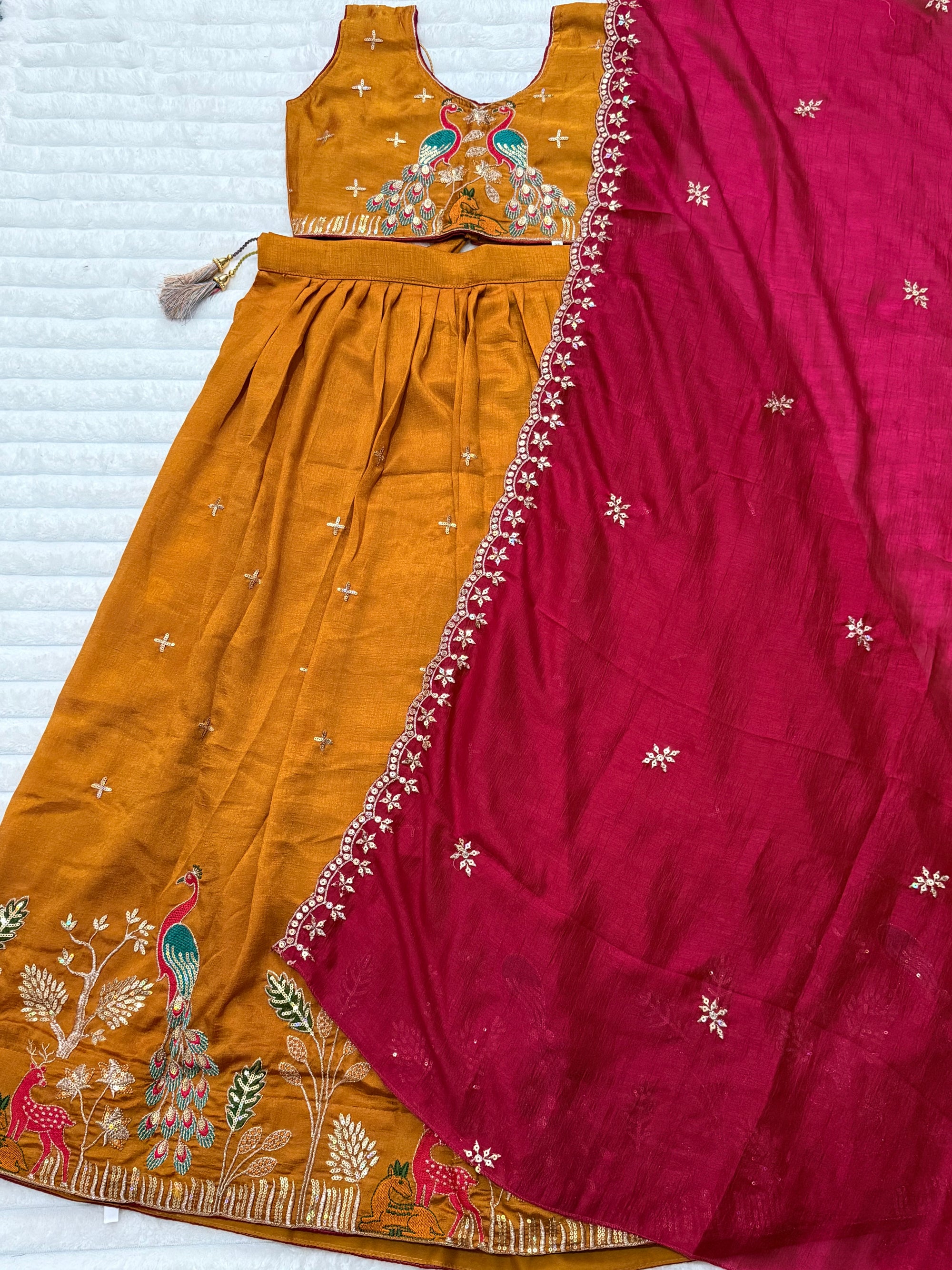 Girls Yellow Silk Lehenga Set