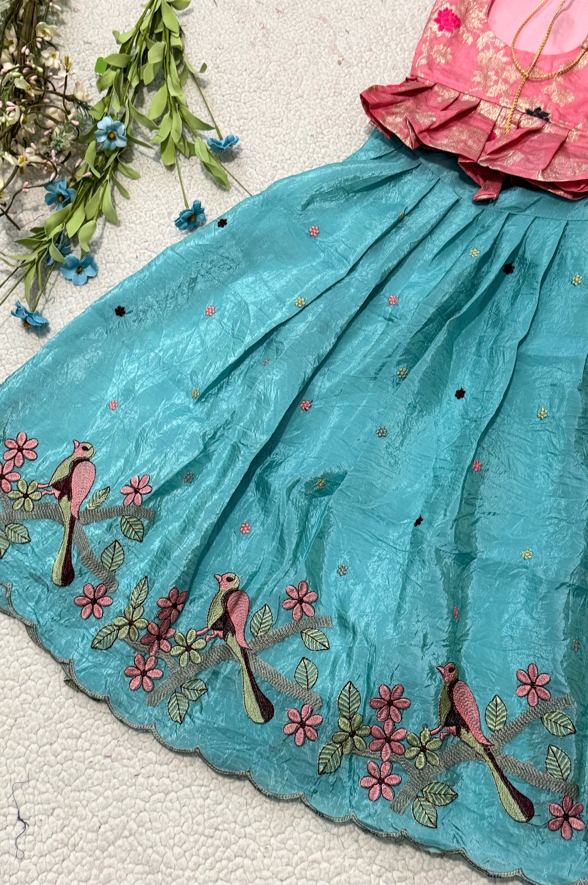 Girls Silk Embroidered Lehanga Choli Set