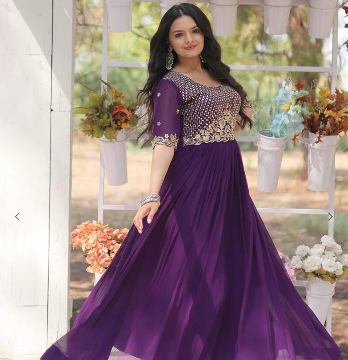 Women Embroidered Flared Gown Dress