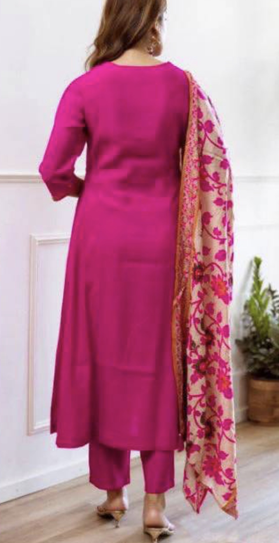 Pink Viscose Silk Kurtha Set