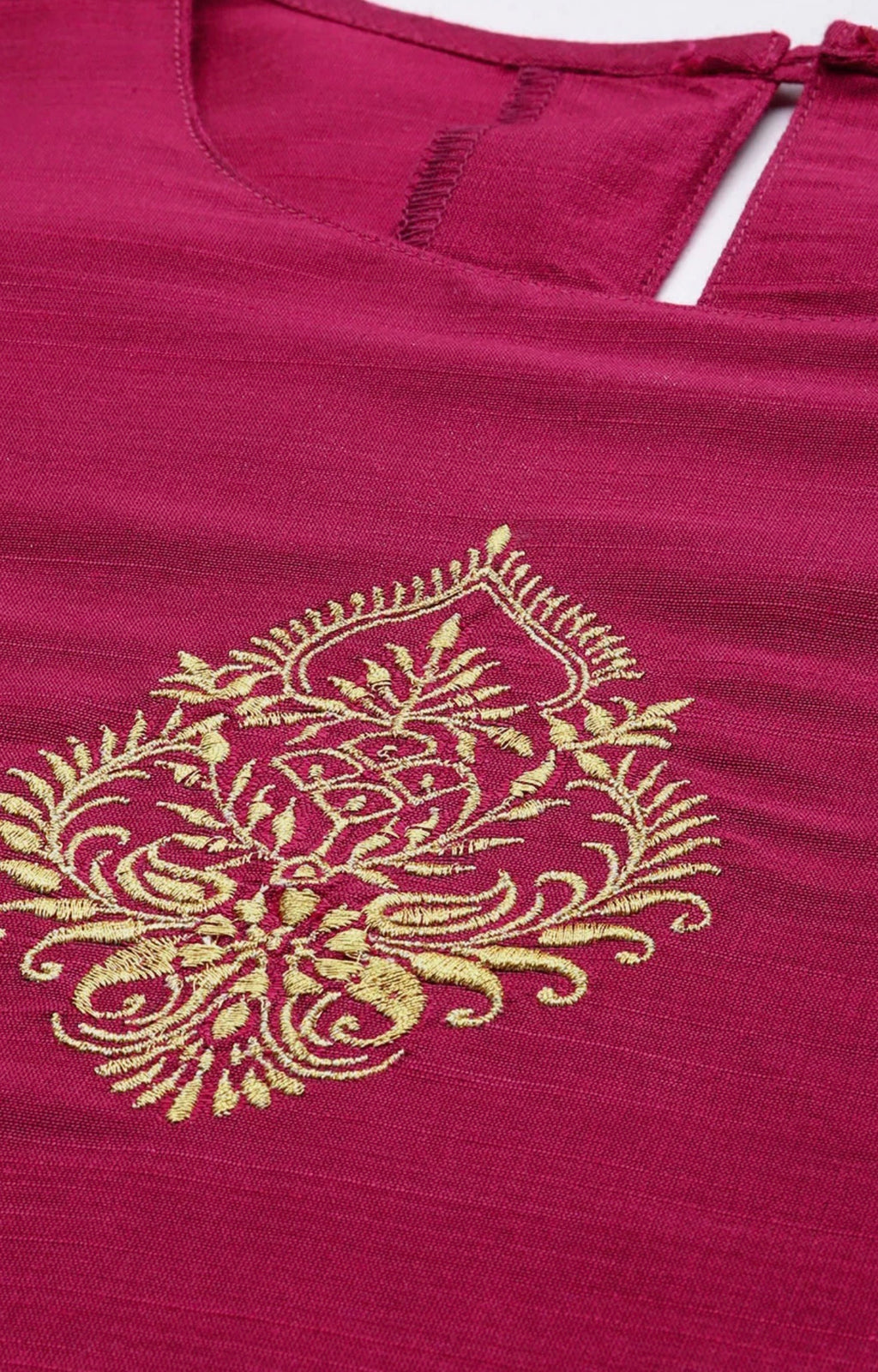 Silk Blend Ethnic Motifs Embroidered Kurtha Set with trousers and dupatta