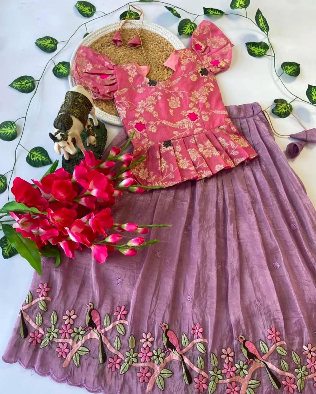 Girls Silk Embroidered Lehanga Choli Set