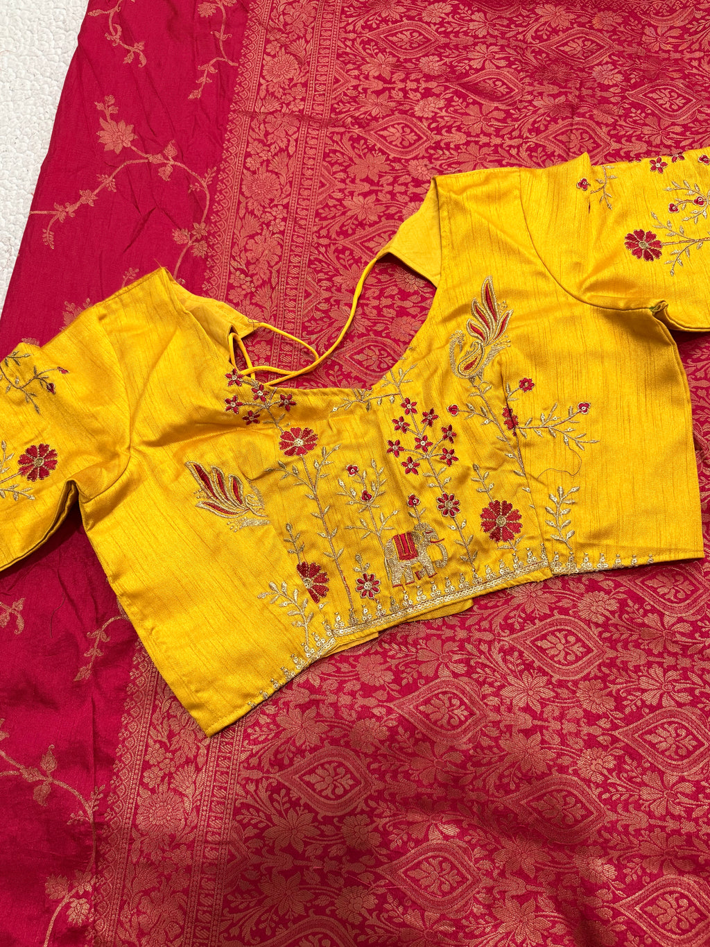 Dola Silk Saree with Embroidered Stitched Blouse