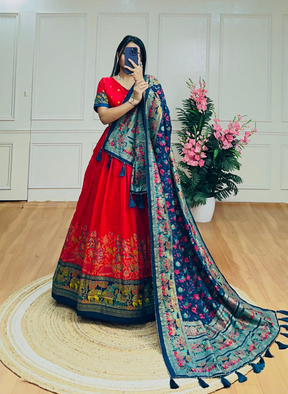 Kalamkari Printed Foil Work Lehanga Choli Set