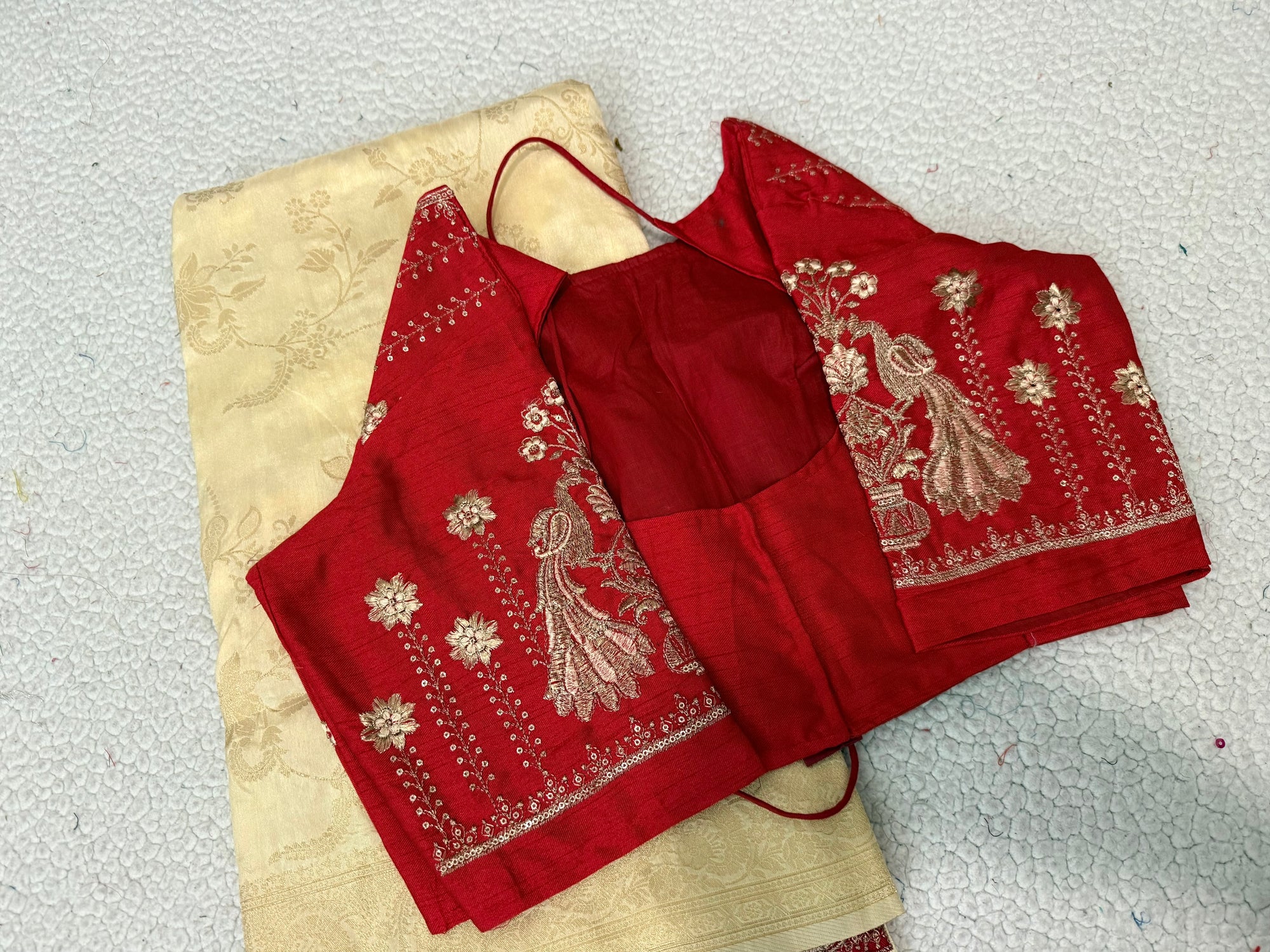 Dola Silk Saree with Embroidered Stitched Blouse