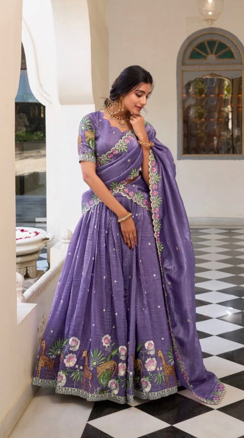 Crushed Silk Designer Lehanga Choli