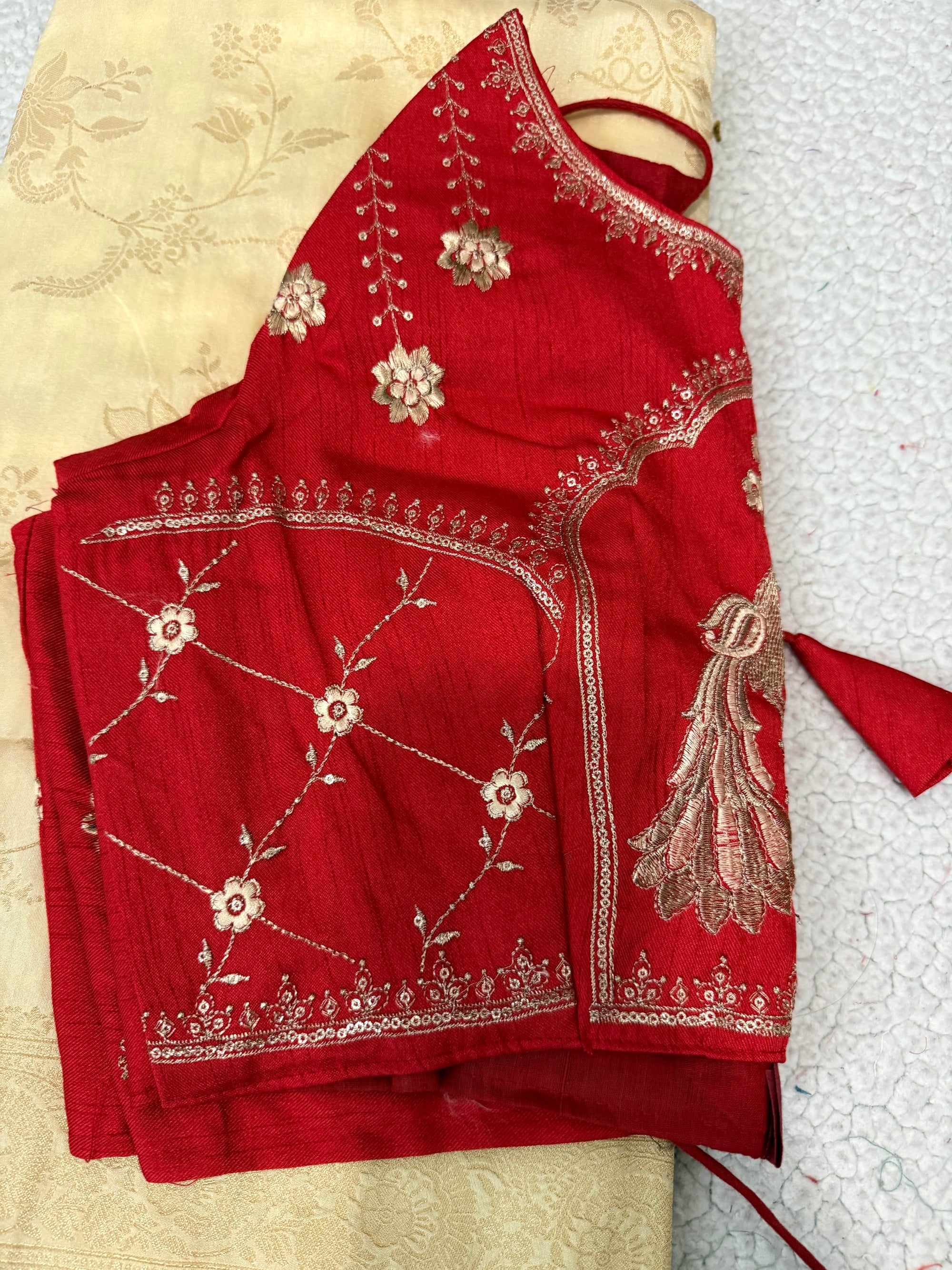 Dola Silk Saree with Embroidered Stitched Blouse