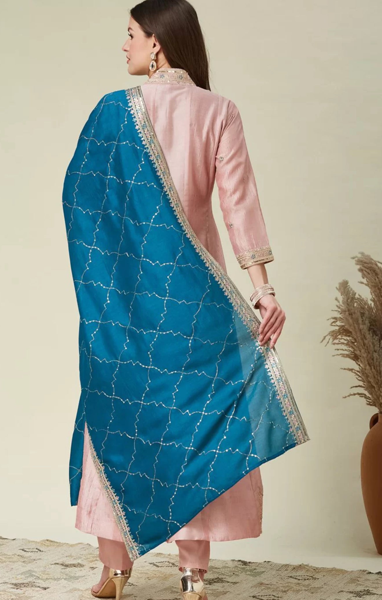 Women Pleated Ethnic Motifs Embroidered Anarkali Kurtha with Trousers and Dupatta