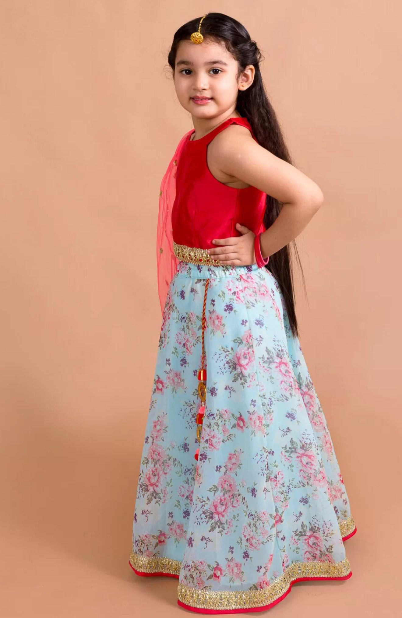 Red Floral Lehanga Choli Set